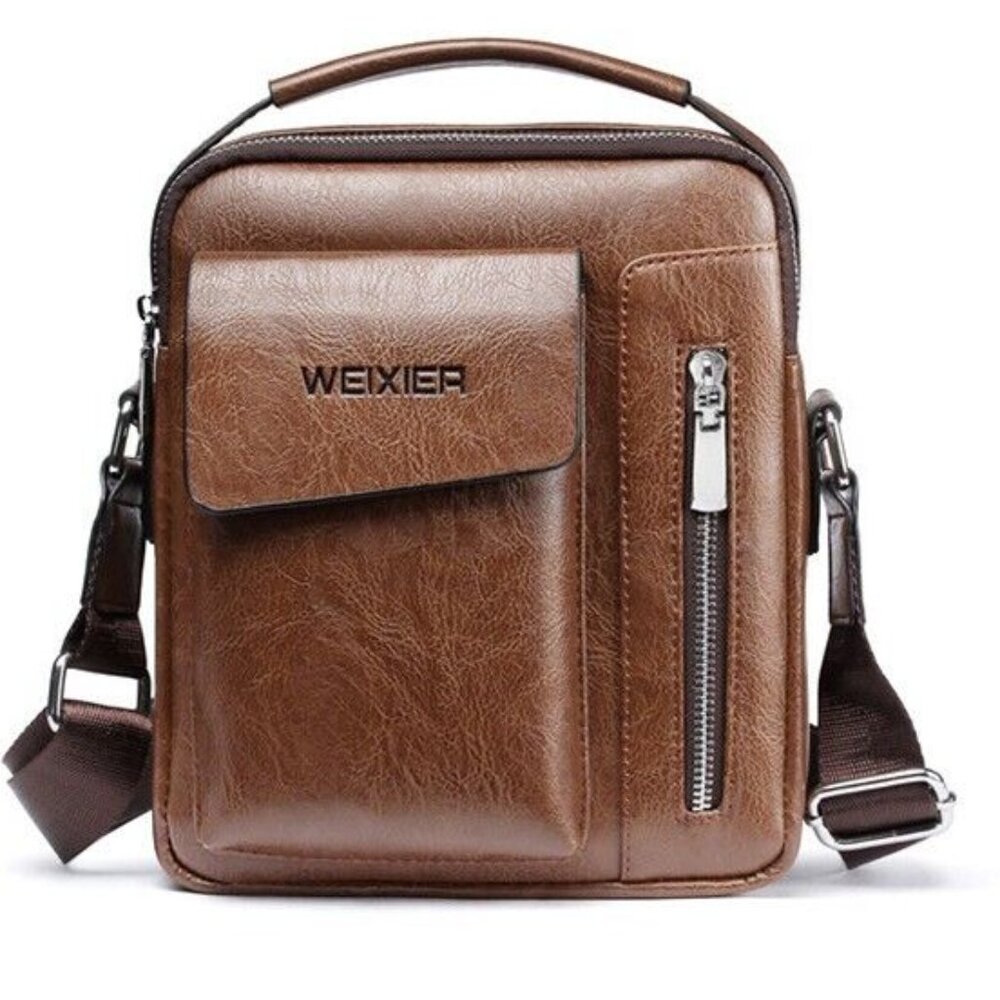 Brown Retro Men's Leather Crossbody Bags Handbags Tote Casual Shoulder B…